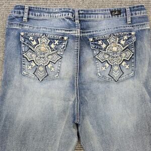 Earl Jeans Women's 22W Blue Slim Boot Embellished Cross Stretch 38x31